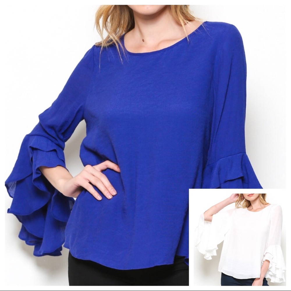 Ruffle Half Sleeve Blouse in White or Royal Blue👚
